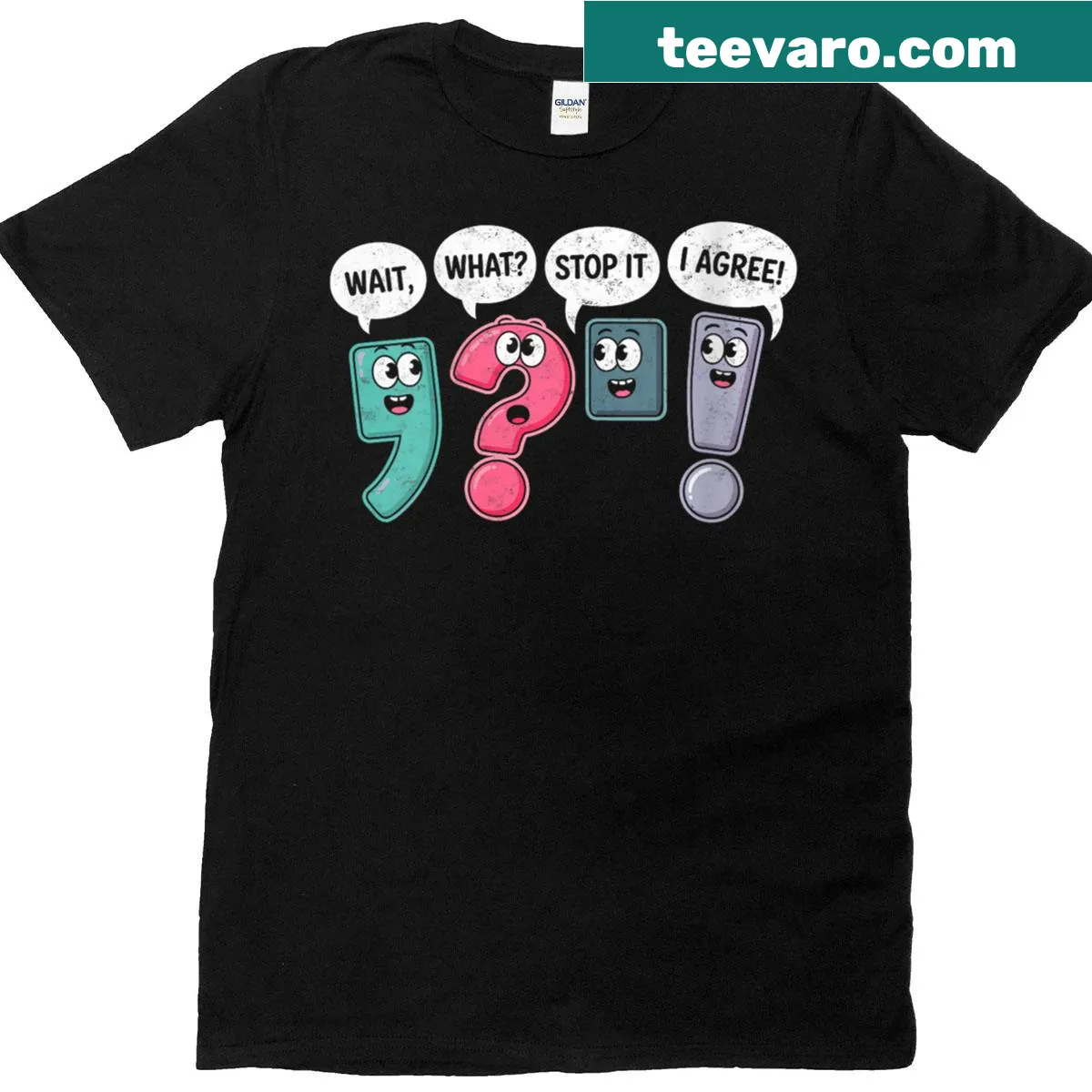 Funny T-shirt for English teachers with humorous punctuation design — on a men's t-shirt