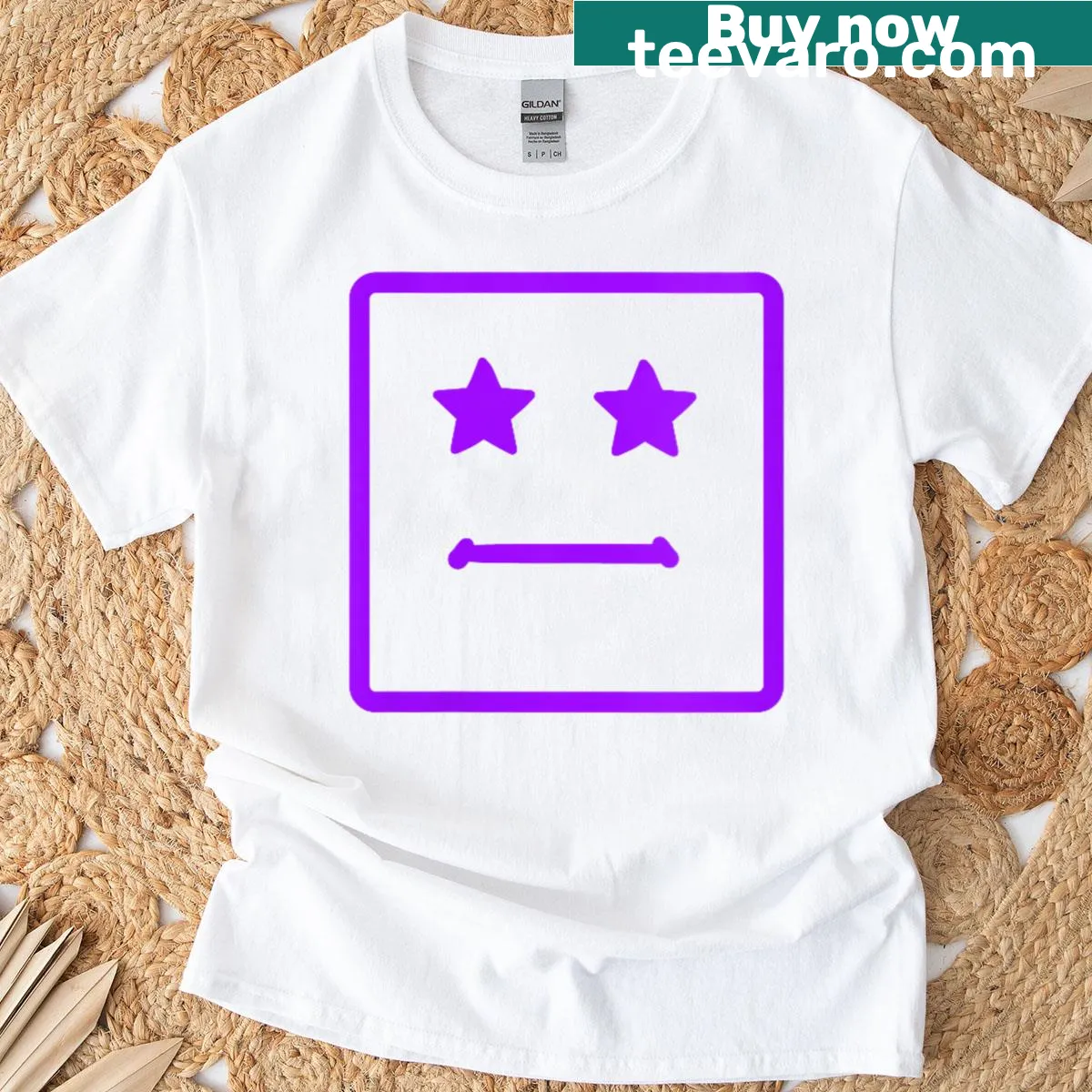 Double-star square graphic design T-shirt — on a men's t-shirt