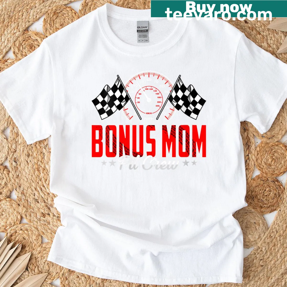 Race car birthday shirt with checkered flags and pit crew theme — on a men's t-shirt