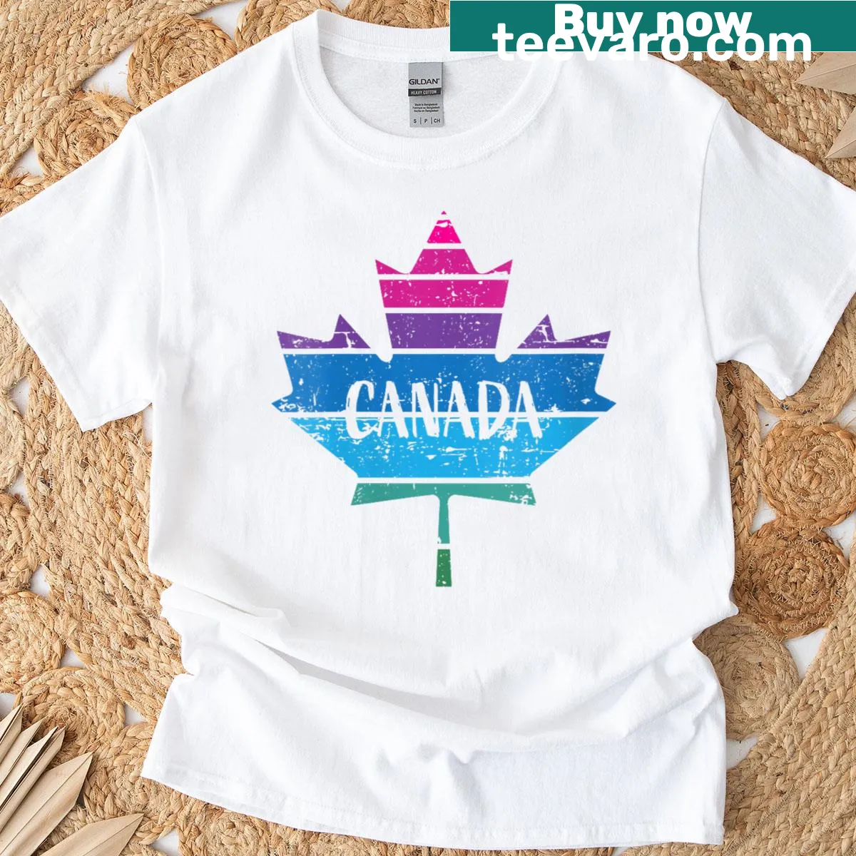 Distressed maple leaf graphic T-shirt — on a men's t-shirt