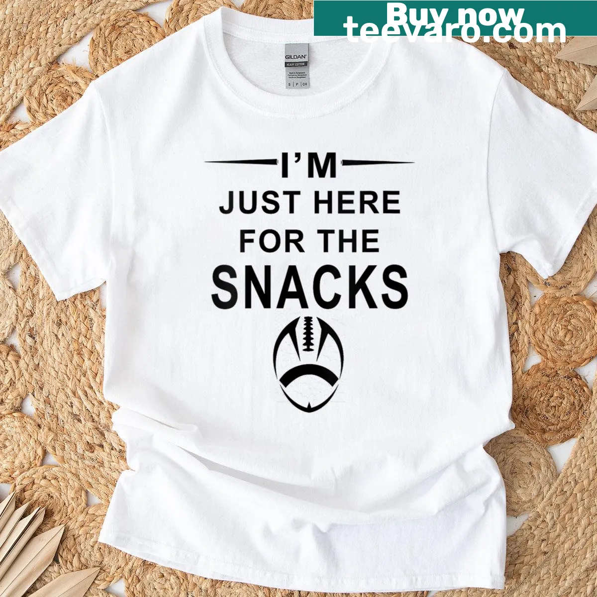 Retro t-shirt with 'I'm Just Here For The Snacks' graphic — on a men's t-shirt