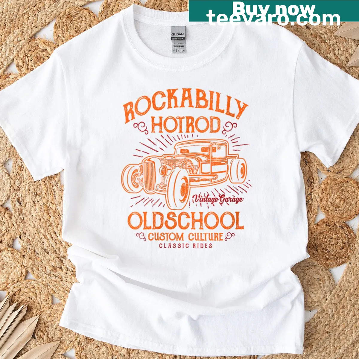 Retro t-shirt with distressed hotrod car design — on a men's t-shirt