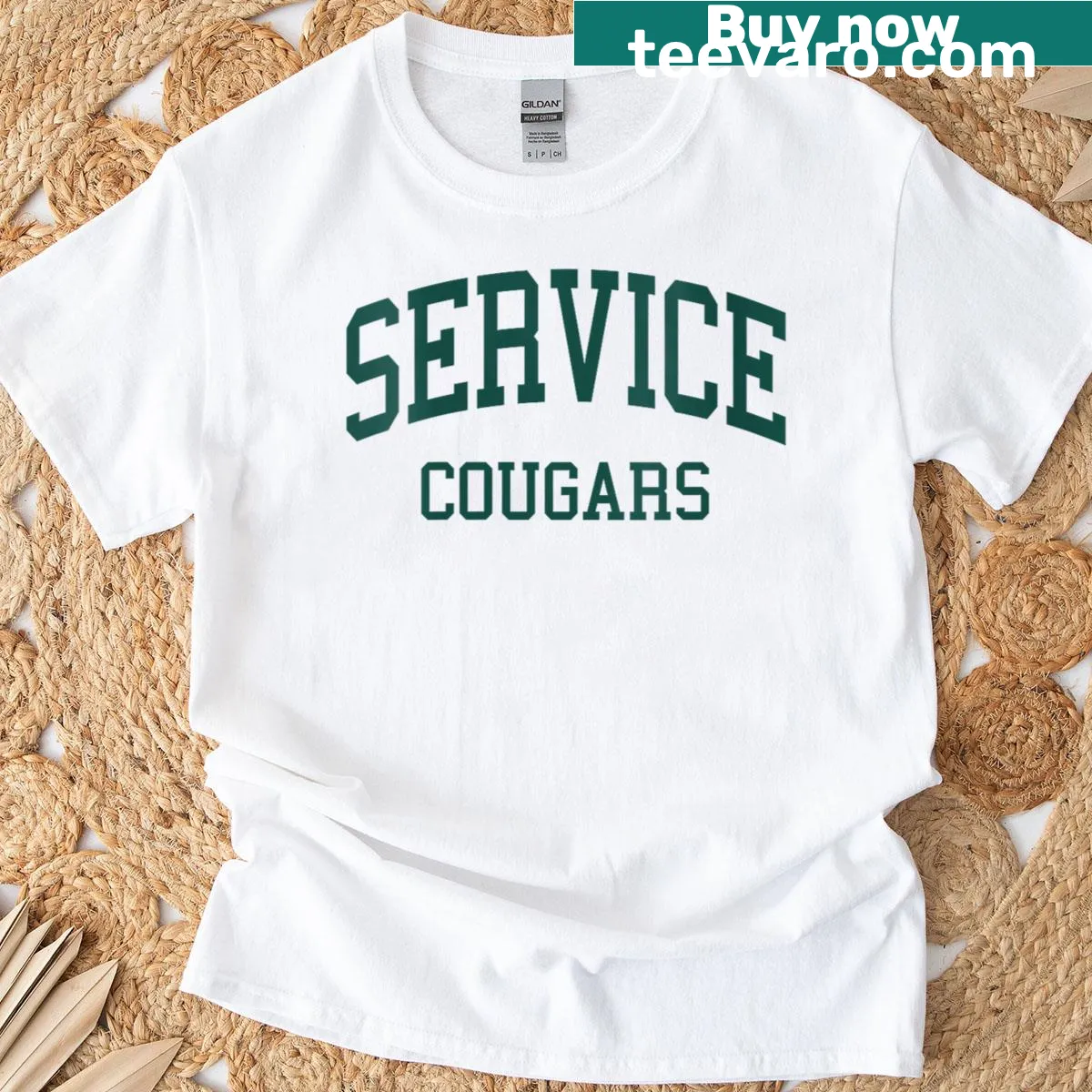 Retro Service High School T-shirt with school name graphic — on a men's t-shirt