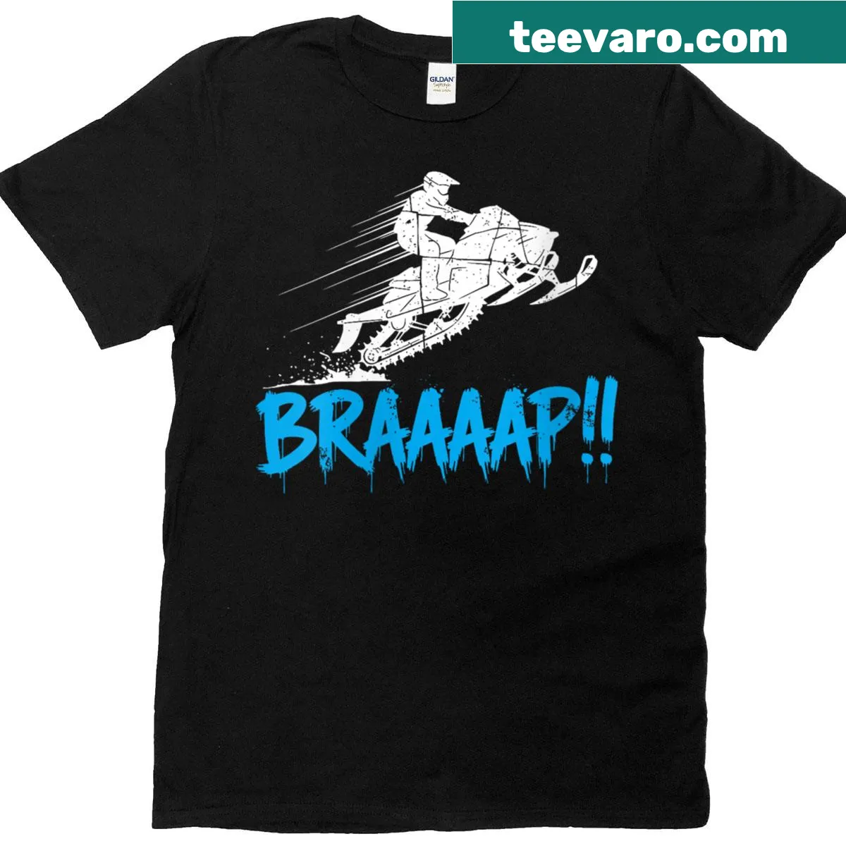 Funny snowmobile t-shirt with 'Braaap' slogan for winter sports lovers — on a men's t-shirt