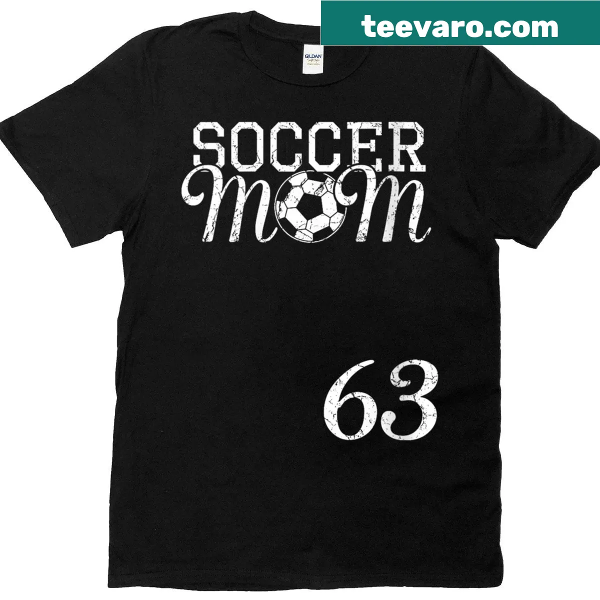 Sporty Soccer Mom T-shirt with jersey number 63 design — on a men's t-shirt