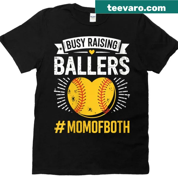 Softball graphic with text 'Busy Raising Ballers' for moms