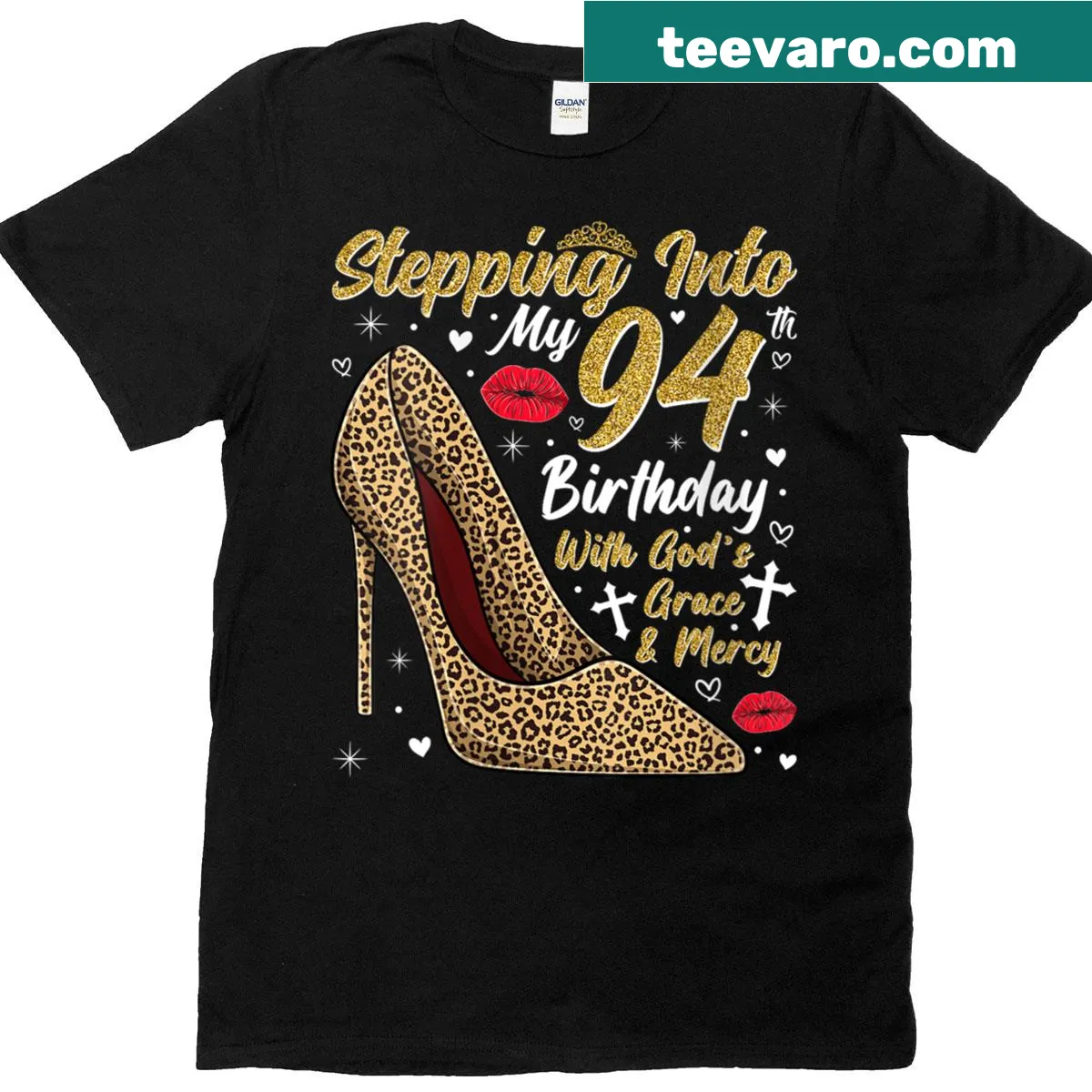 Birthday T-shirt with message about God's grace for 94th birthday — on a men's t-shirt