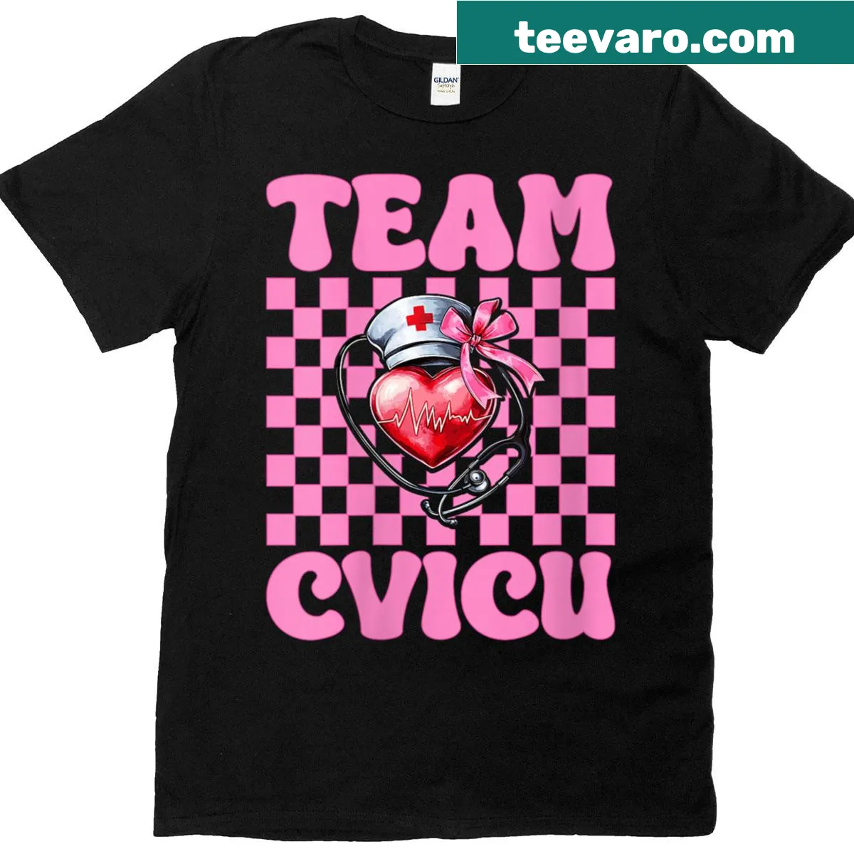 Typography graphic for cardiac nurses featuring 'Team Cvicu' — on a men's t-shirt