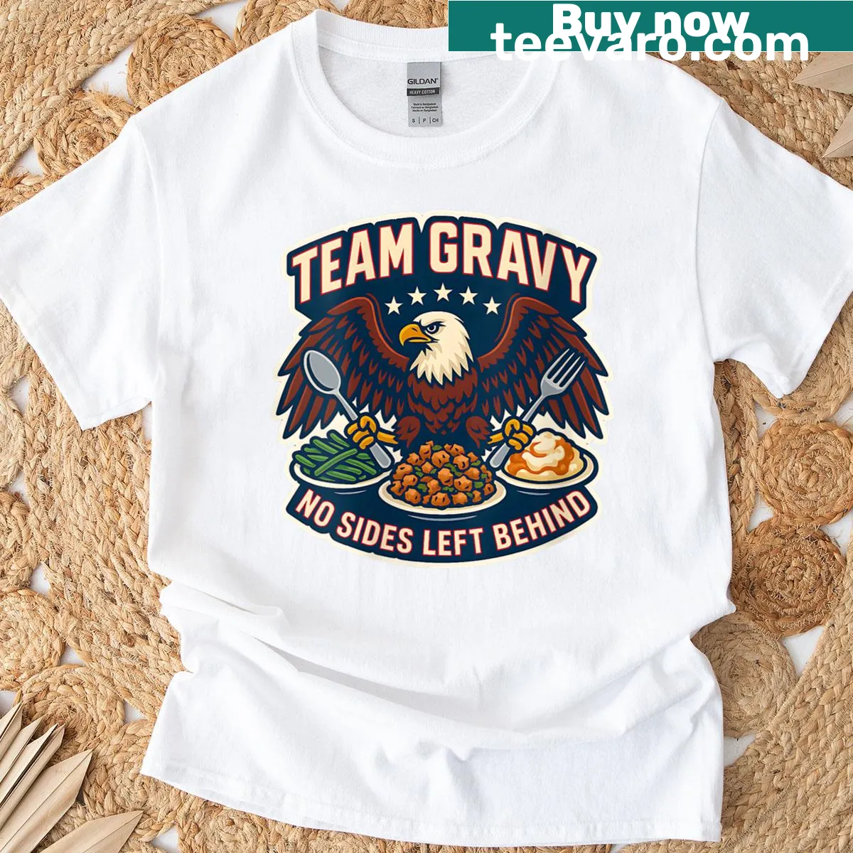 Thanksgiving T-shirt with an eagle graphic and humorous text about gravy — on a men's t-shirt