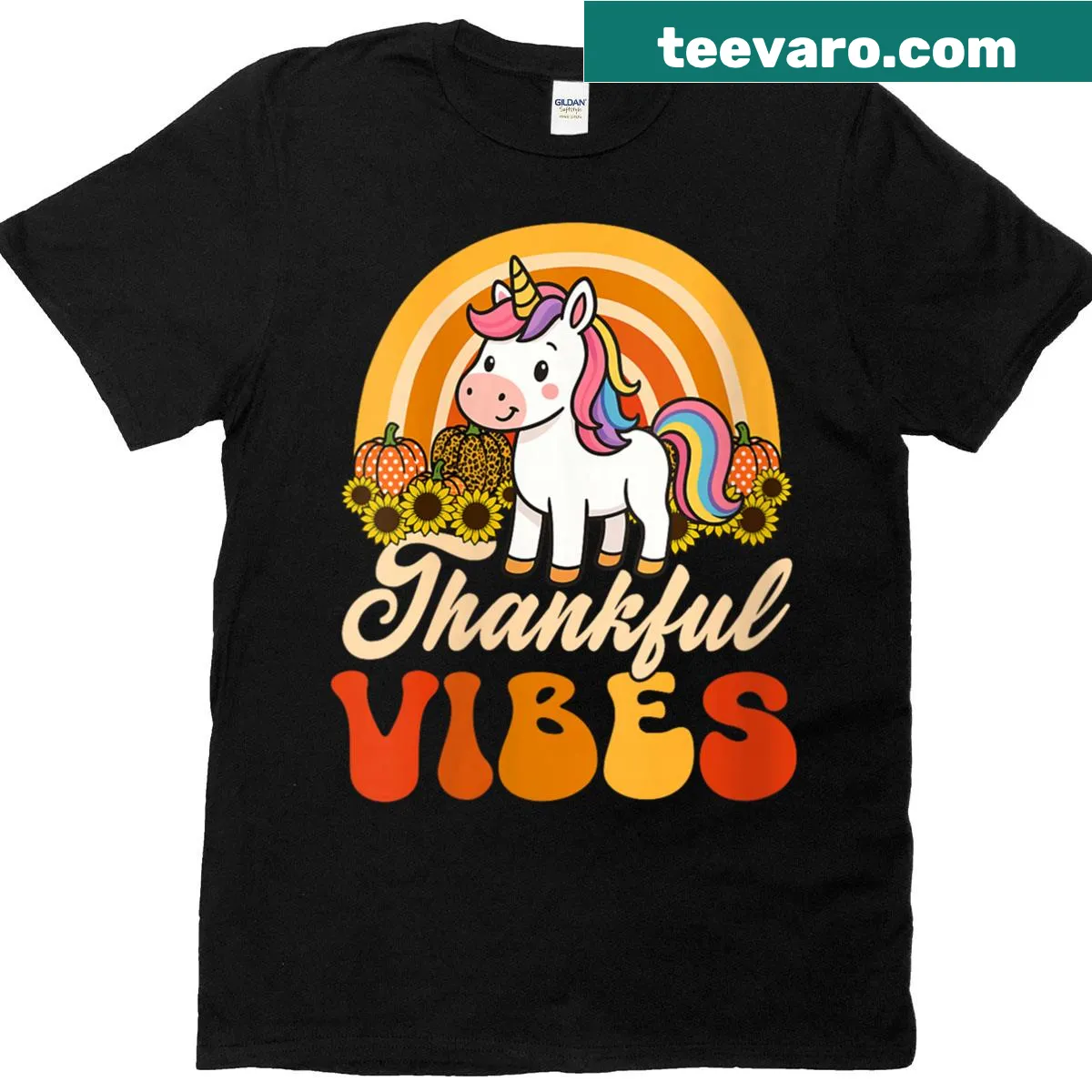 Funny Thanksgiving t-shirt with unicorn and floral design — on a men's t-shirt