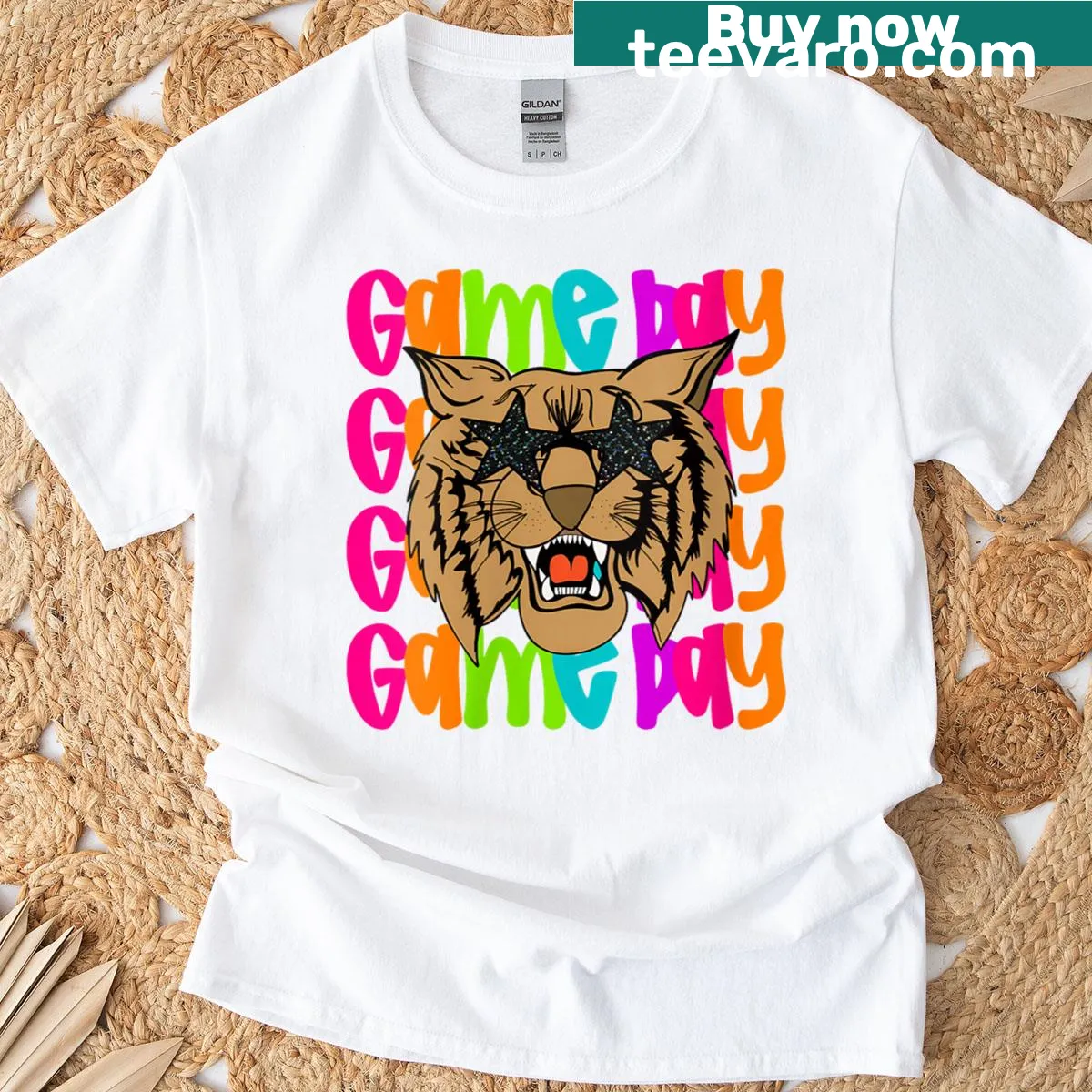 Vintage distressed t-shirt with leopard print and football graphics for Thanksgiving. — on a men's t-shirt