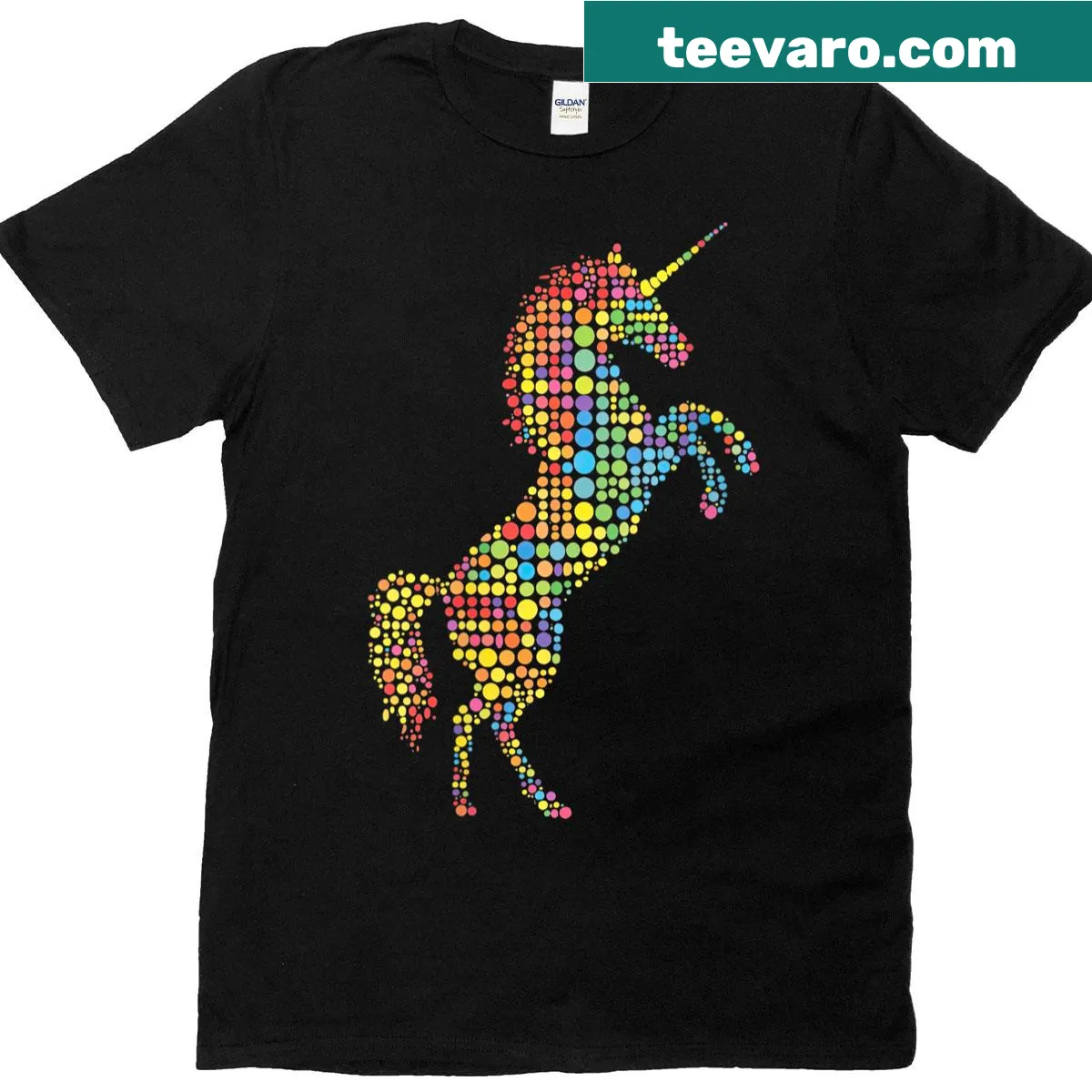 Unicorn graphic t-shirt with polka dots for kids — on a men's t-shirt