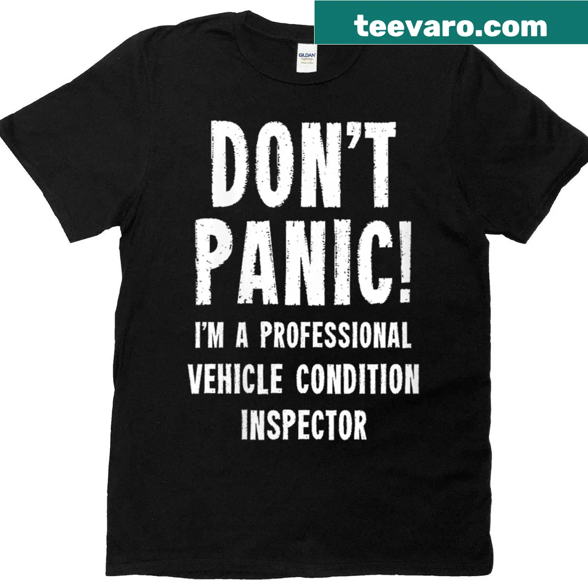 Typographic vehicle condition inspector t-shirt for women — on a men's t-shirt