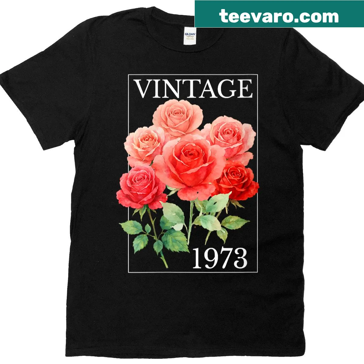 Vintage rose graphic T-shirt for 52nd birthday — on a men's t-shirt