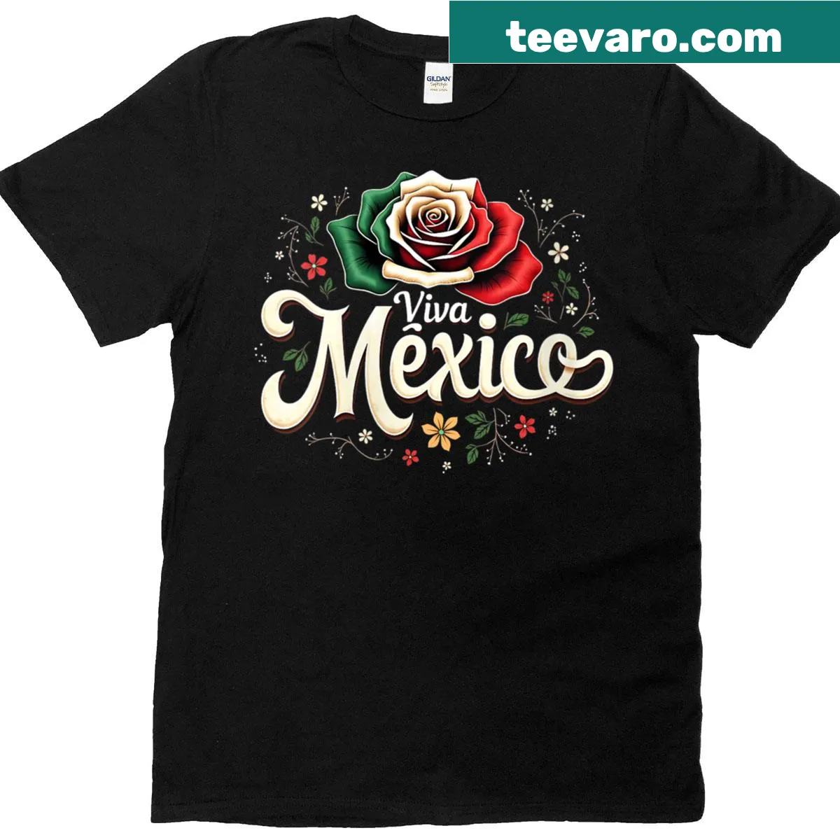 Mexican flag and rose illustration on a t-shirt — on a men's t-shirt