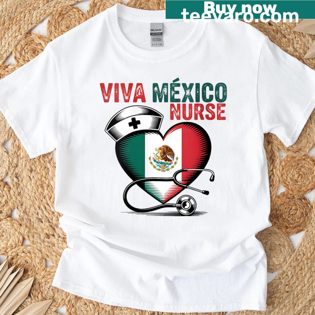 Heart-themed T-shirt celebrating Mexican Independence Day and nursing — on a men's t-shirt