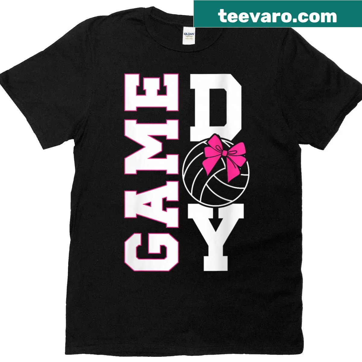Game day volleyball t-shirt with bow graphic — on a men's t-shirt