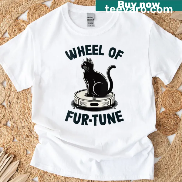 Cute cat joke shirt featuring robot vacuum cleaner