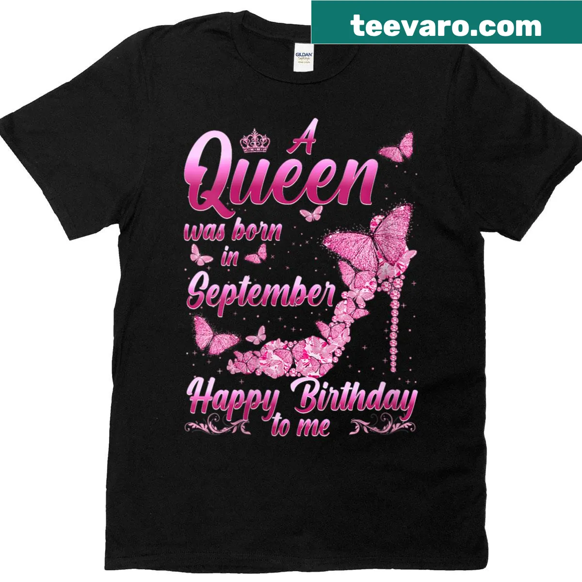 Birthday T-shirt with text: A queen was born in September — on a men's t-shirt