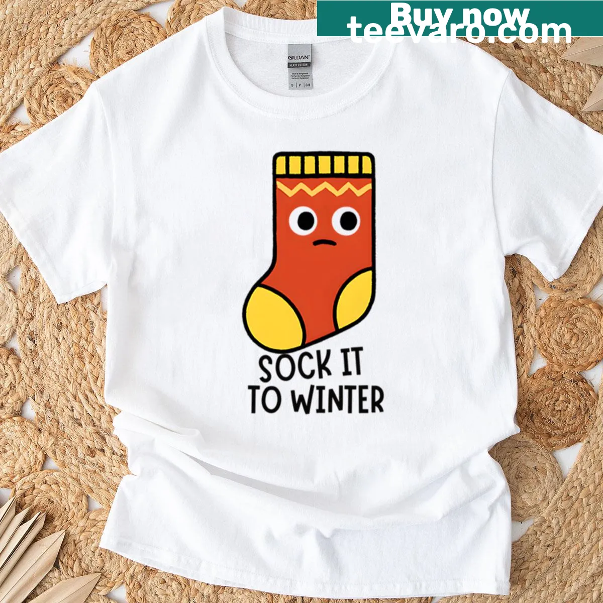 Funny T-shirt with a minimalist graphic of a wool sock with eyes — on a men's t-shirt