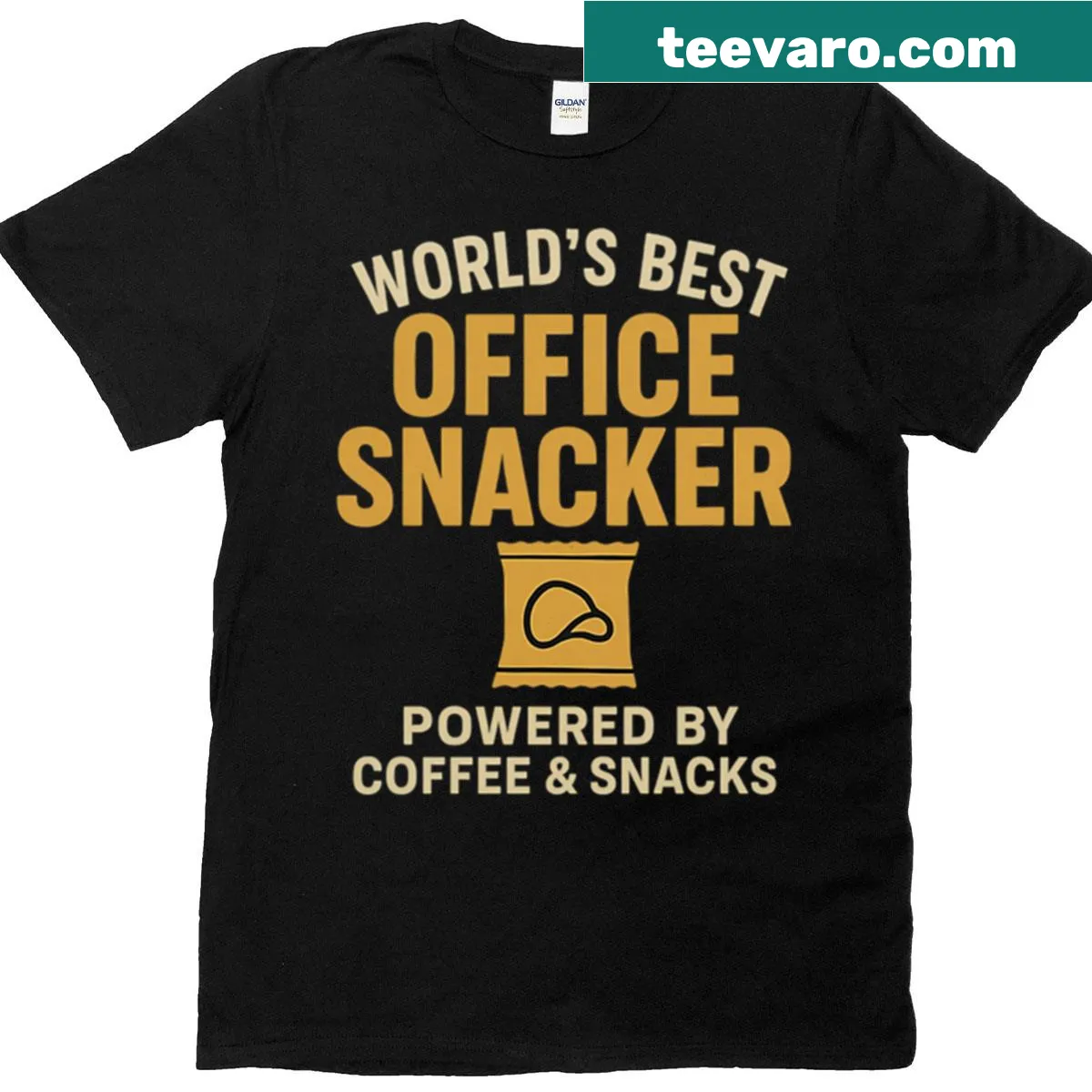 Retro tee with 'World's Best Office Snacker' text and fun graphics — on a men's t-shirt