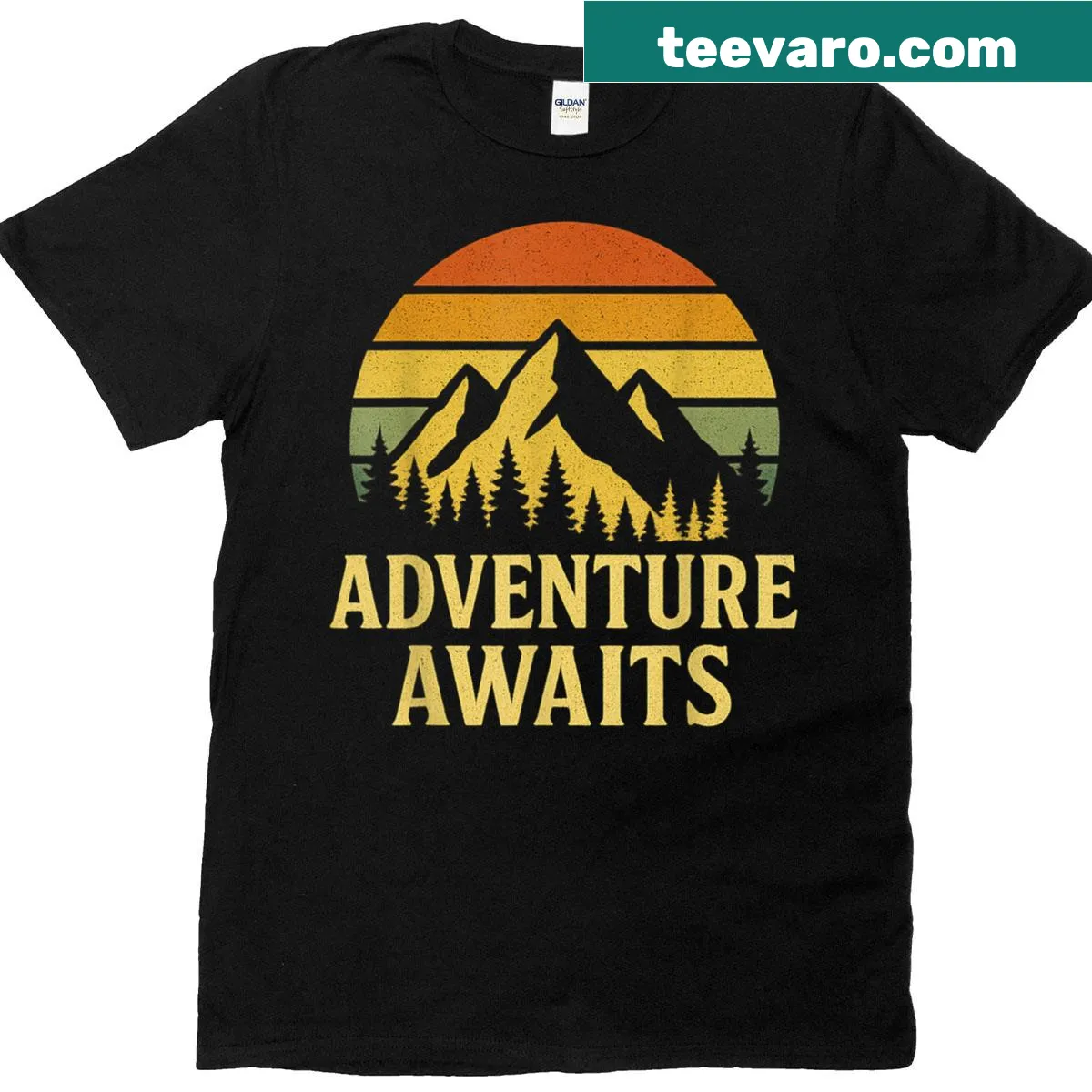 Vintage style T-shirt featuring mountain hiking design. — on a men's t-shirt