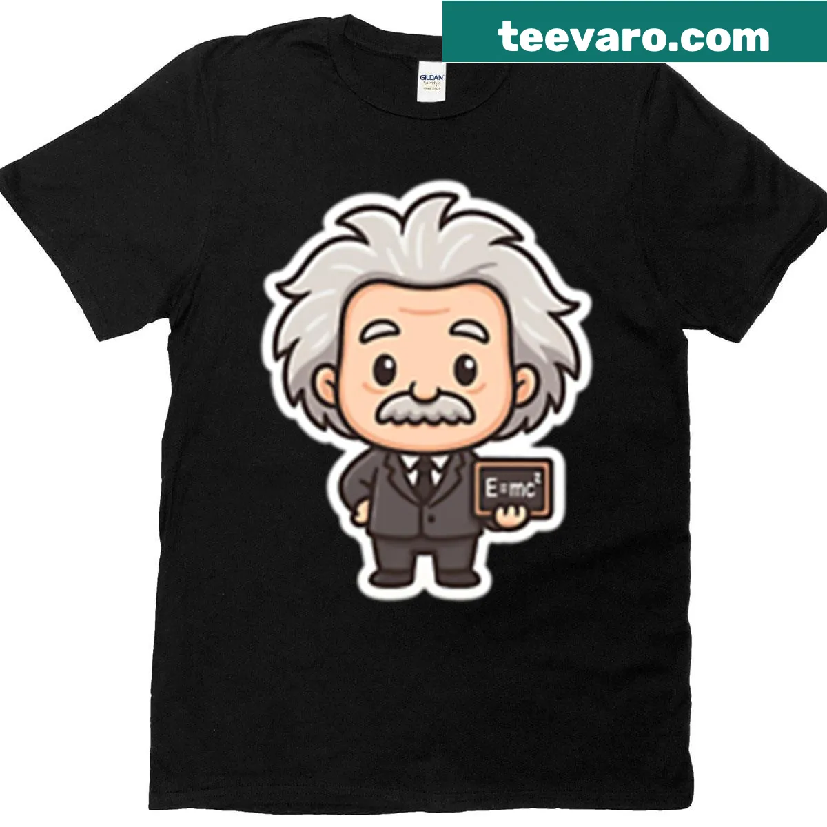 Oversized T-shirt with a cute chibi illustration of Albert Einstein — on a men's t-shirt