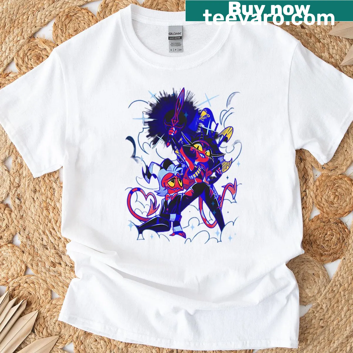 Cartoon Halloween t-shirt featuring anime and horror themes — on a men's t-shirt