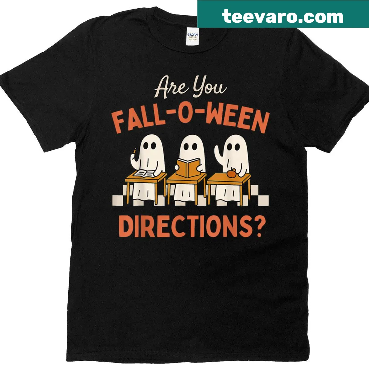 Funny ghost graphic Halloween teacher shirt — on a men's t-shirt