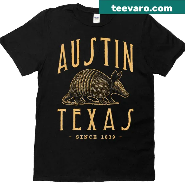 Cartoon armadillo design T-shirt representing Austin