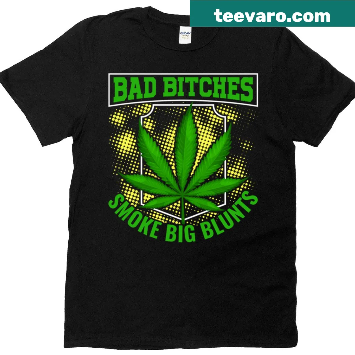 Humorous T-shirt for women with cannabis leaf graphic and bold text — on a men's t-shirt