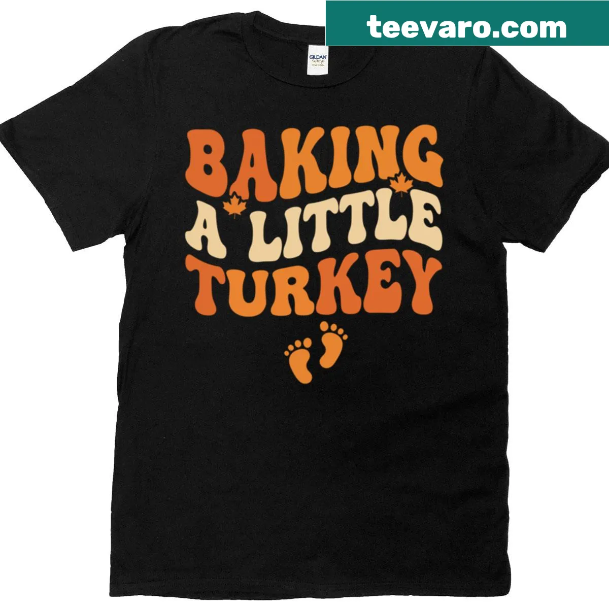 Funny pregnancy announcement t-shirt with a turkey graphic and playful text — on a men's t-shirt
