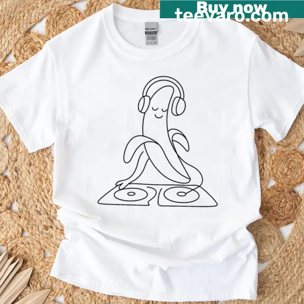 Cartoon banana DJ graphic T-shirt with playful design