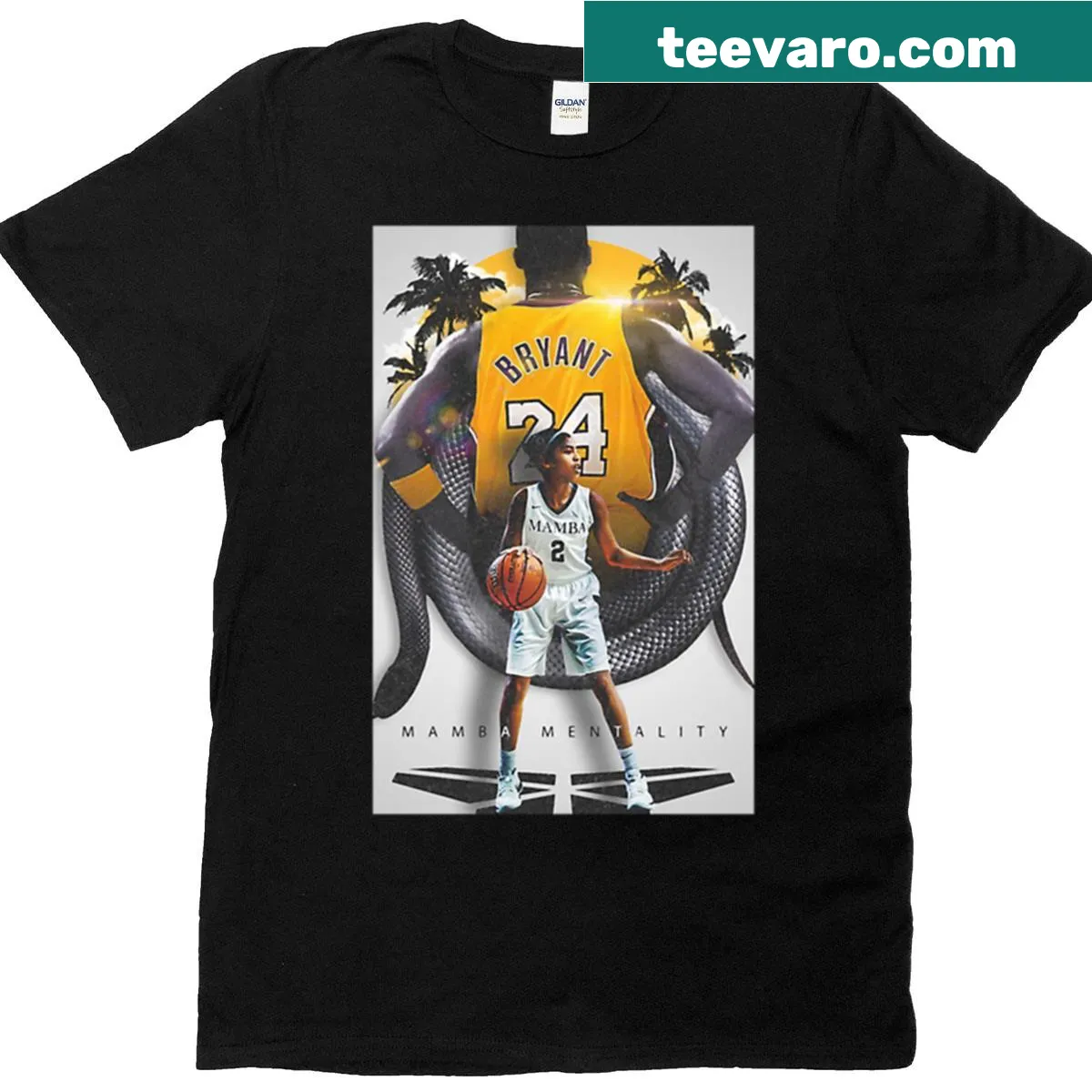 Basketball-themed T-shirt featuring a tribute to Kobe Bryant — on a men's t-shirt