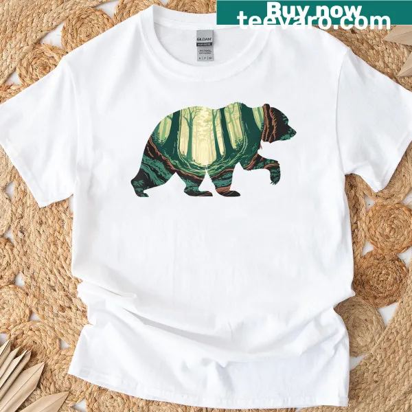 Bear silhouette graphic t-shirt for men with forest theme