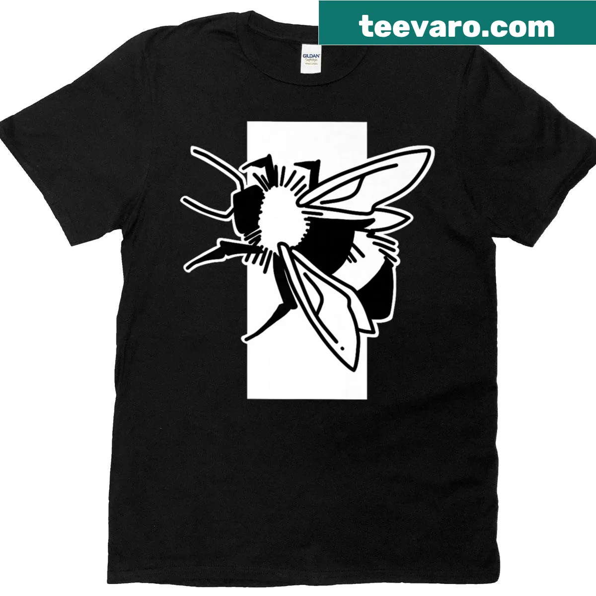 Bee graphic inside a rectangle on a premium t-shirt — on a men's t-shirt