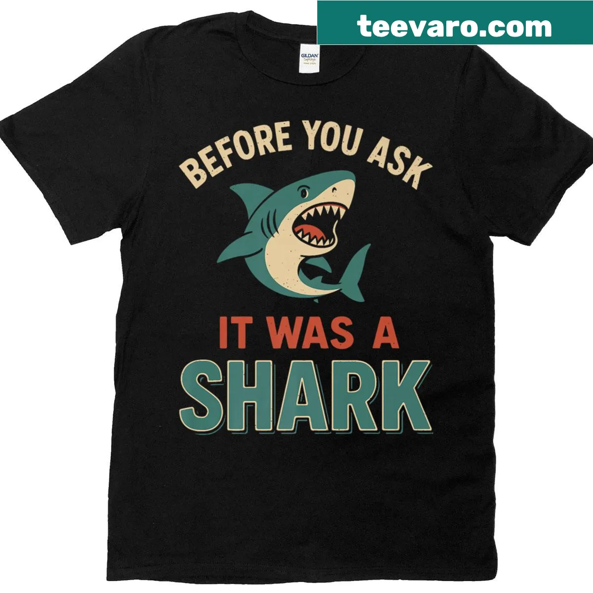 Funny shark attack graphic on a premium T-shirt — on a men's t-shirt