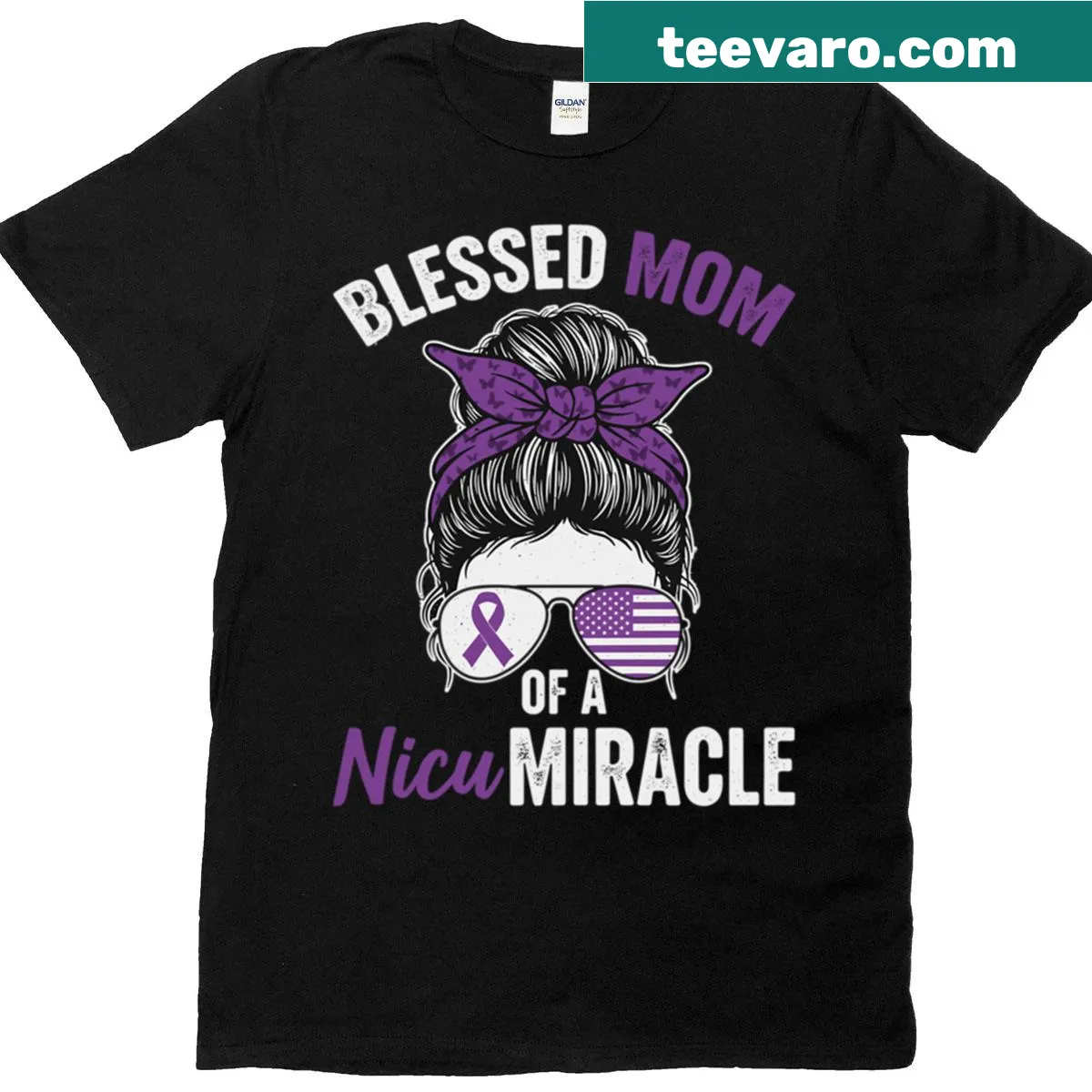 NICU miracle mom shirt with bandana and awareness ribbon design — on a men's t-shirt