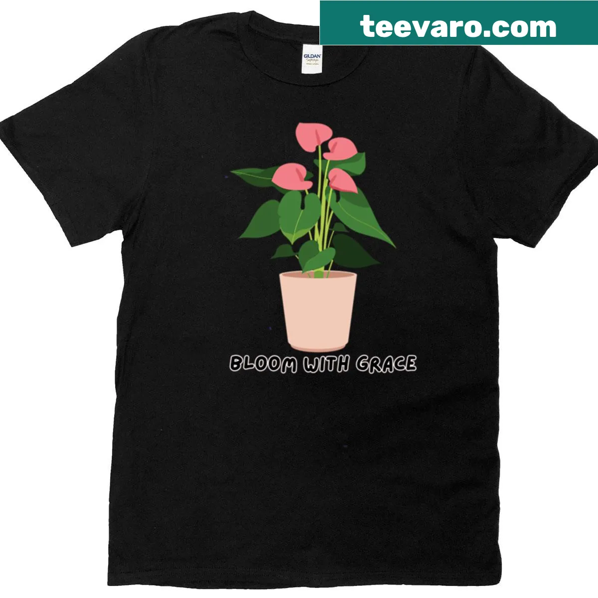 Motivational t-shirt with the phrase 'Bloom With Grace' and plant graphics — on a men's t-shirt