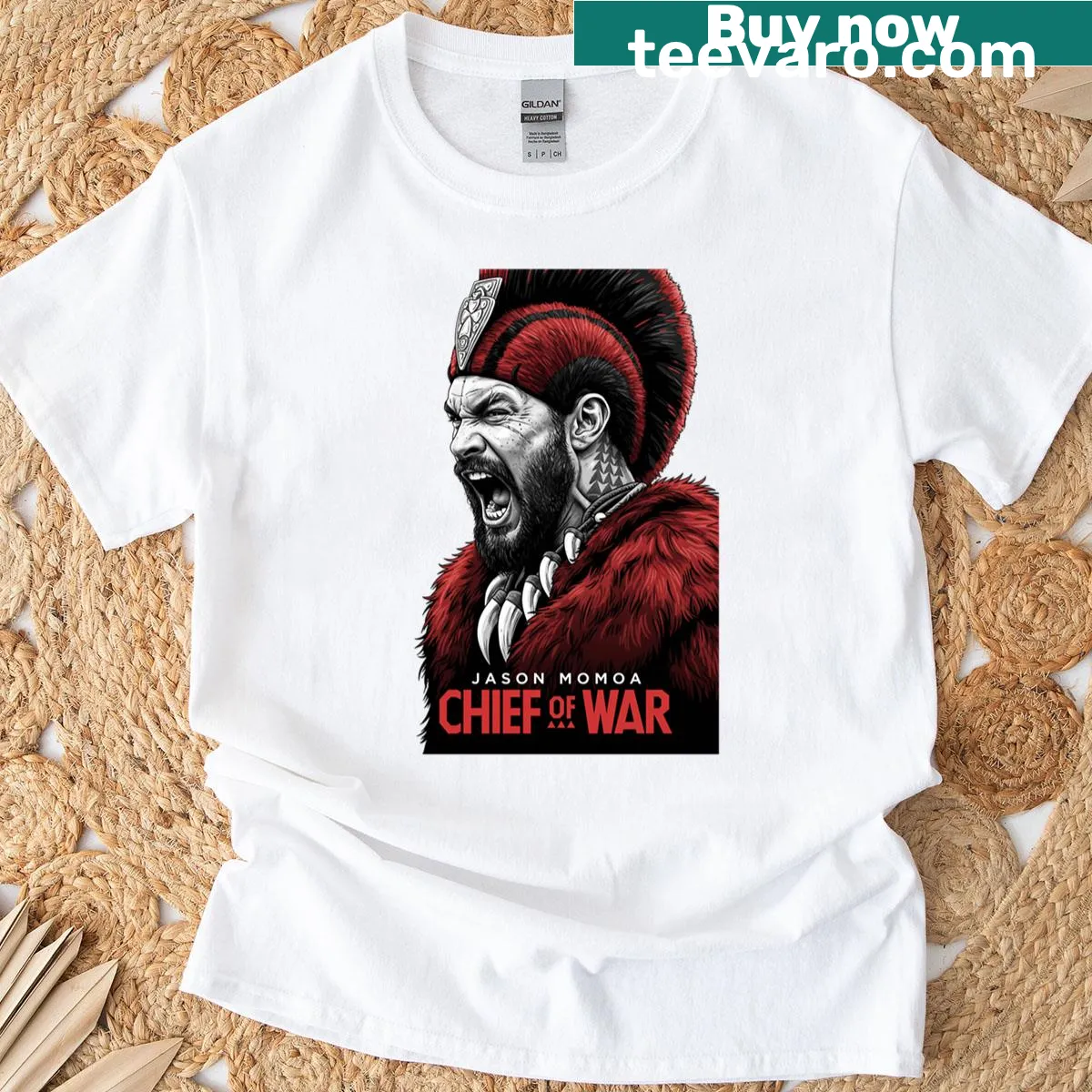 Tribal warrior art illustrated on T-shirt — on a men's t-shirt