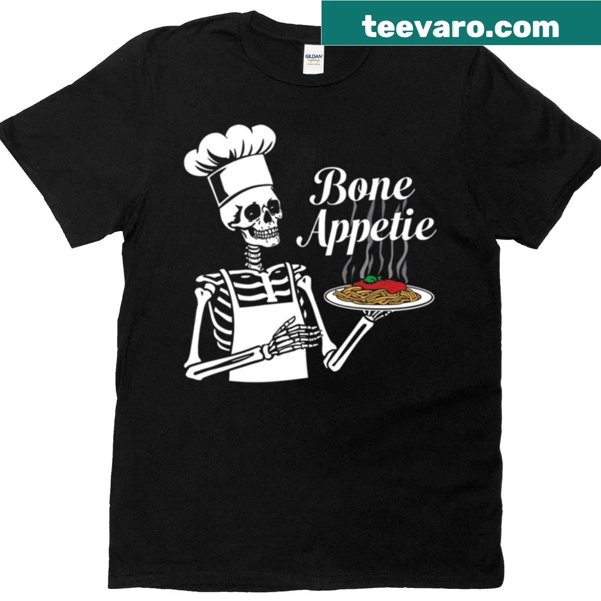 Funny skeleton with food pun Halloween t-shirt — on a men's t-shirt
