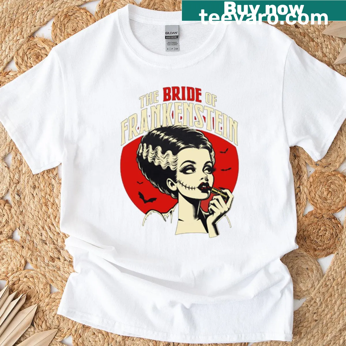 T-shirt featuring an illustration of the Bride of Frankenstein — on a men's t-shirt