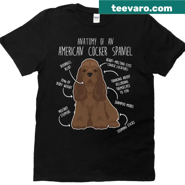 T-shirt featuring a detailed illustration of Brown American Cocker Spaniel anatomy