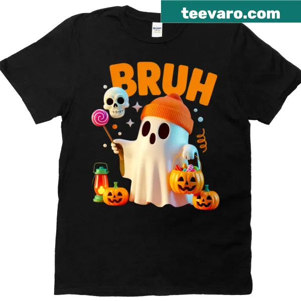 Funny ghost t-shirt with 'Bruh' text for Halloween