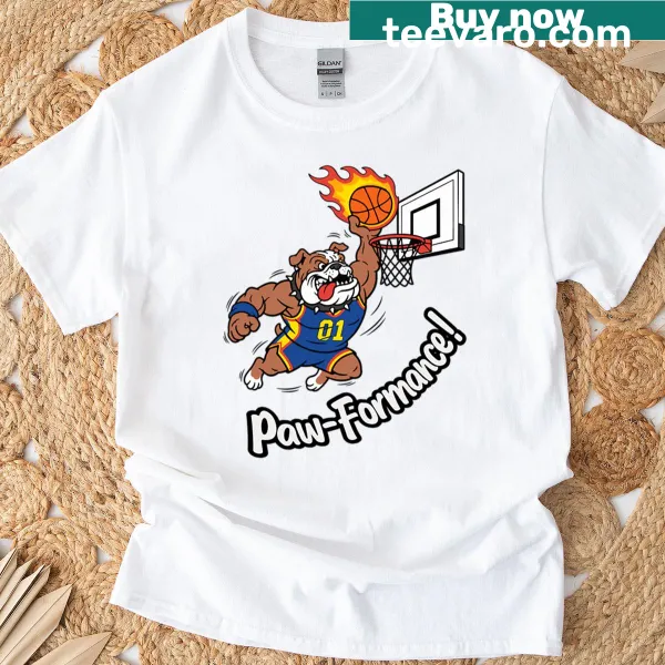 Cartoon bulldog dunking a basketball in a humorous design