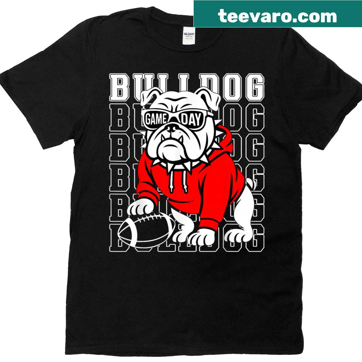 Bulldogs graphic t-shirt featuring the phrase 'Go Dawg' — on a men's t-shirt