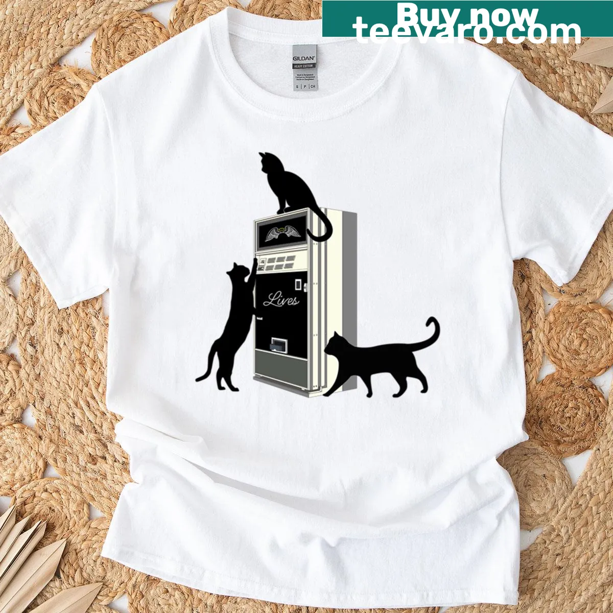 Oversized T-shirt featuring the phrase 'Cats Have Nine Lives' in playful typography — on a men's t-shirt