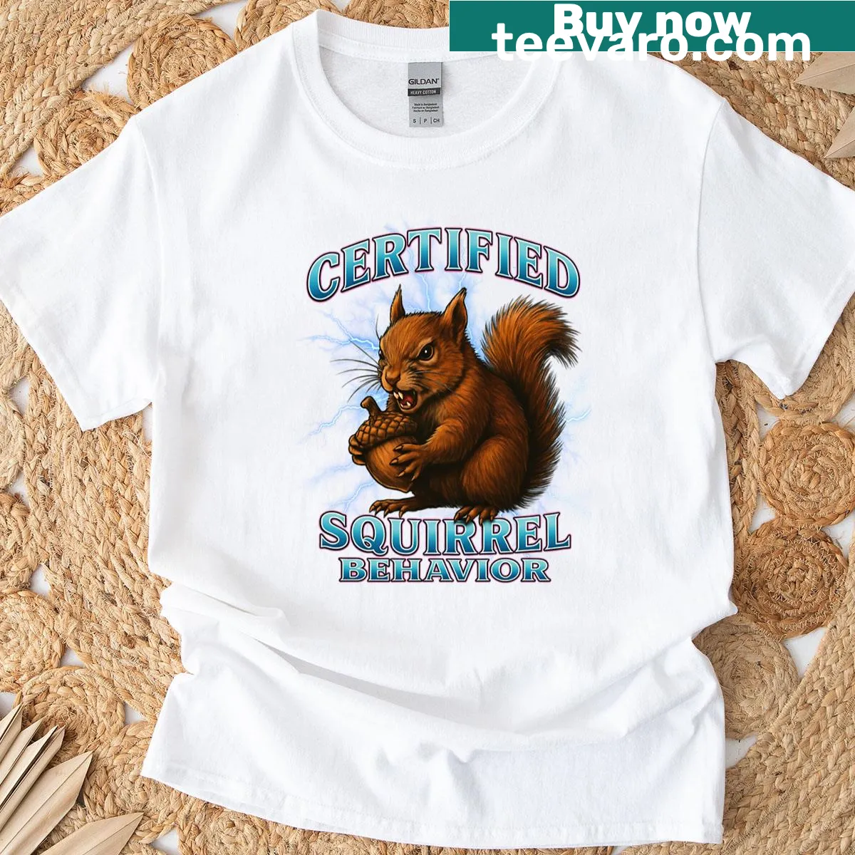Bootleg meme graphic featuring squirrels on oversized T-shirt — on a men's t-shirt