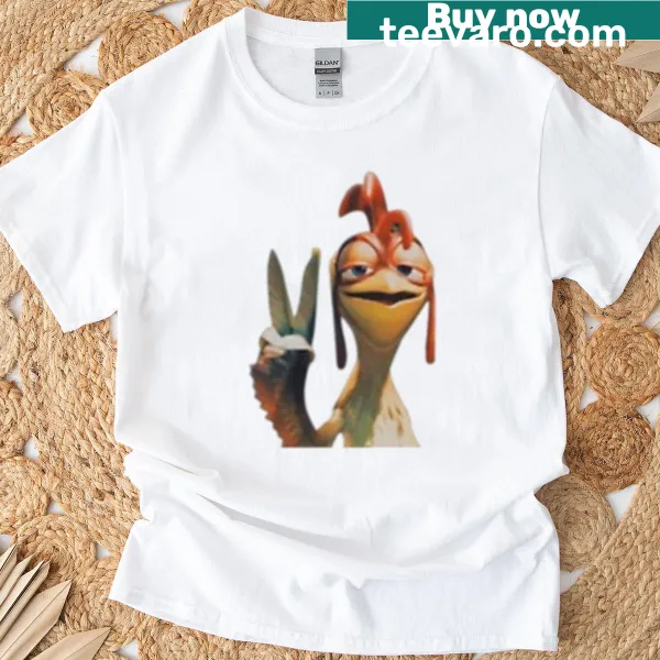 Illustration of Chicken Joe with the phrase 'Peace Out' in playful typography