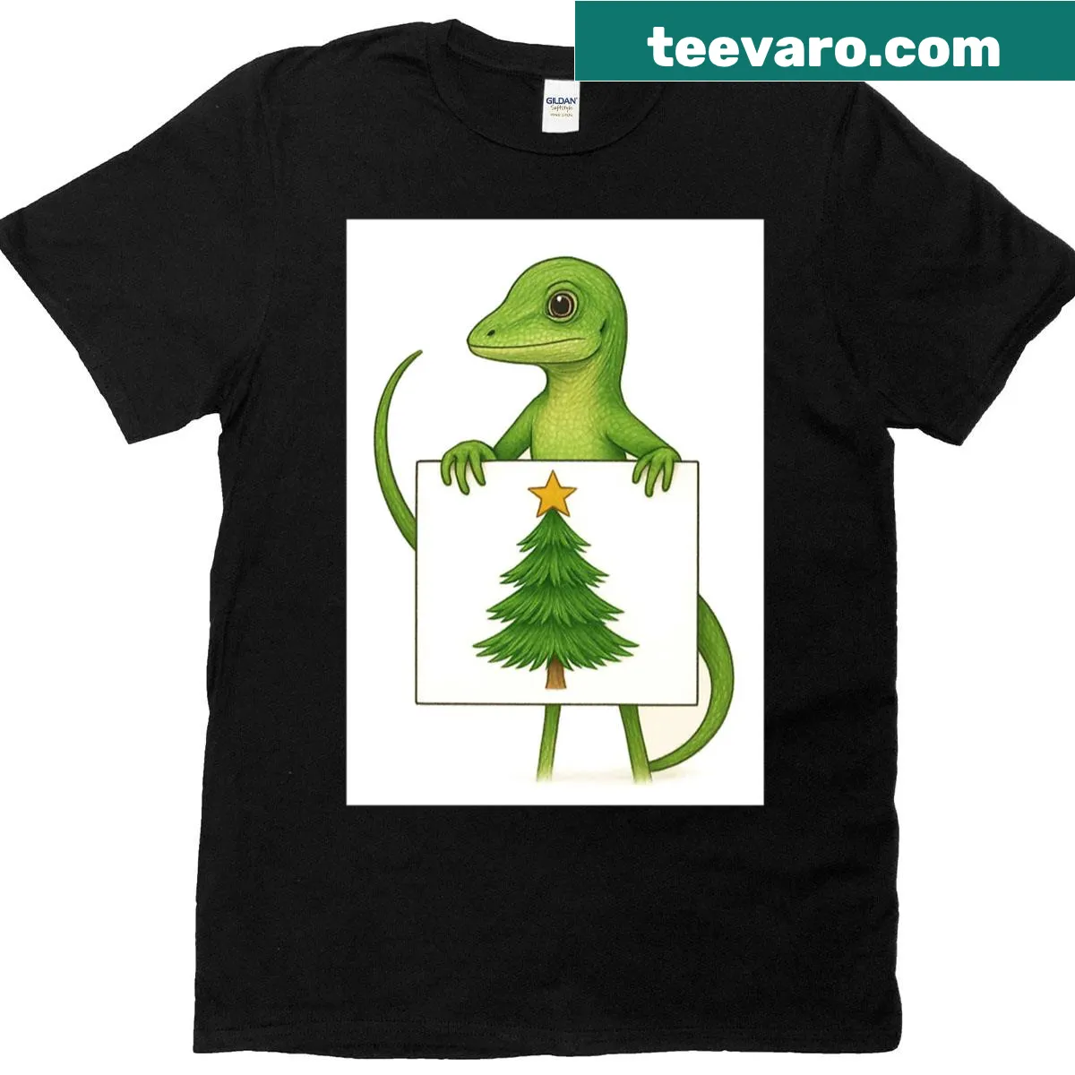 Christmas T-shirt featuring an illustration of a Green Anole lizard — on a men's t-shirt
